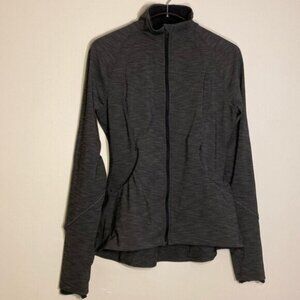 Lululemon Define Jacket Full Zip Women's 6 Gray Black Pockets Peplum Thumb Holes